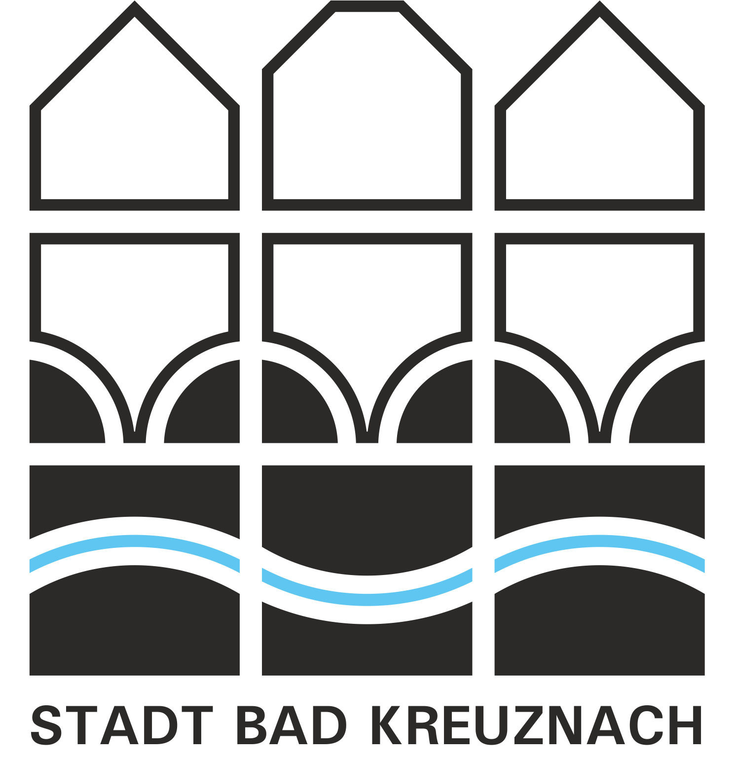 Logo der Stadt Bad Kreuznach. Stilisierte Brückenhäuser.